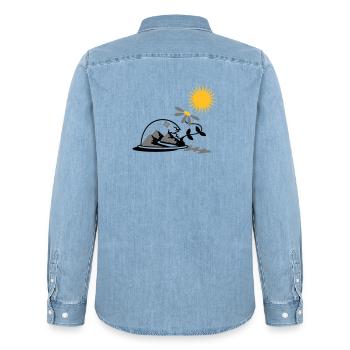 Schneekugel mit Sonnenblume und Sonne - Männer Jeanshemd Organic von Stanley/Stella - verwaschenes Hellblau - Hinten - AI Model Male 185 light (185cm)
