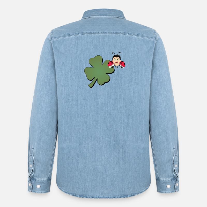 Kleeblatt mit Ladybug (Marienkäfer) - Männer Jeanshemd Organic von Stanley/Stella - verwaschenes Hellblau