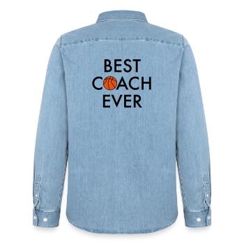 Best basketball coach - Men’s Organic Denim Shirt by Stanley/Stella - light wash - Back - AI Model Male 185 light (185cm)