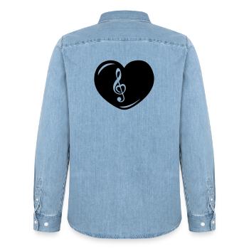 Heart with music key - Men’s Organic Denim Shirt by Stanley/Stella - light wash - Back - AI Model Male 185 light (185cm)