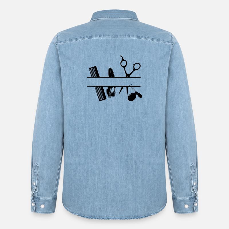 Bannière de texte d’attributs de coiffeurs - Chemise en denim homme bio Stanley/Stella - bleu clair délavé