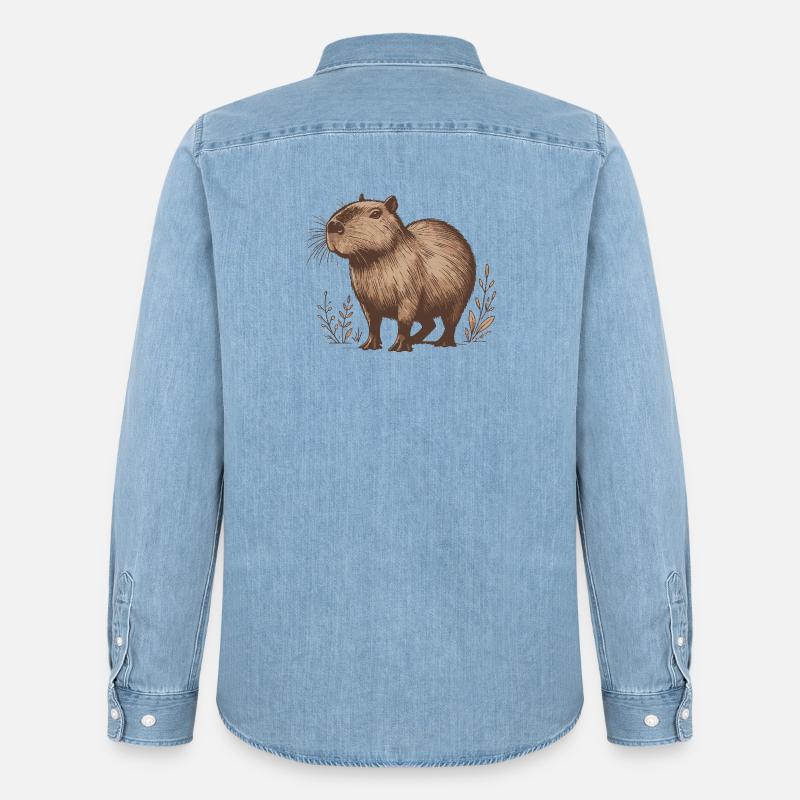 Capybara - Männer Jeanshemd Organic von Stanley/Stella - verwaschenes Hellblau