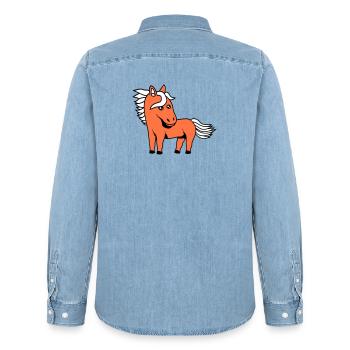 Pferd Süß Pony Fohlen Pferdemädchen Niedlich Comic - Männer Jeanshemd Organic von Stanley/Stella - verwaschenes Hellblau - Hinten - AI Model Male 185 light (185cm)