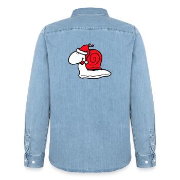 Escargot Père Noël Noël Chapeau Cadeau - Chemise en denim homme bio Stanley/Stella - bleu clair délavé - Dos - AI Model Male 185 light (185cm)