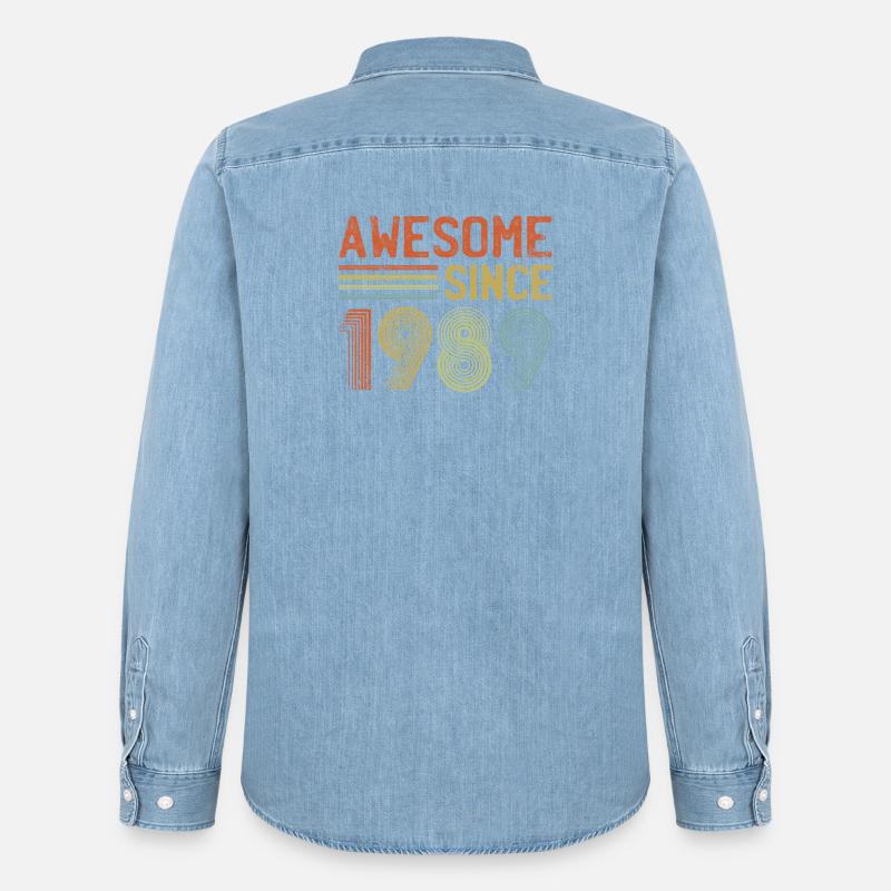 Retro 1989 Text und Spirale Design - Männer Jeanshemd Organic von Stanley/Stella - verwaschenes Hellblau