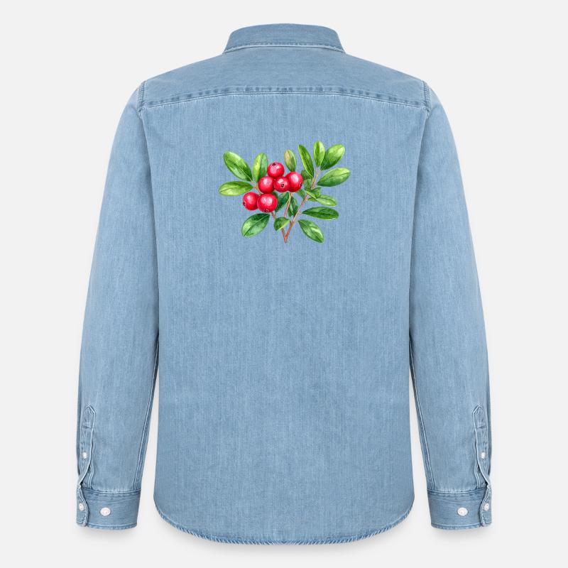Preiselbeere – botanisches Aquarell - Männer Jeanshemd Organic von Stanley/Stella - verwaschenes Hellblau
