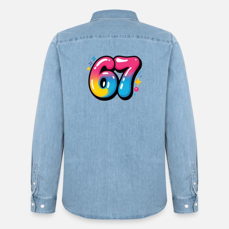 67 bunt sechs sieben bunte Luftballons - Männer Jeanshemd Organic von Stanley/Stella - verwaschenes Hellblau