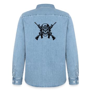 War - Men’s Organic Denim Shirt by Stanley/Stella - light wash - Back - AI Model Male 185 light (185cm)