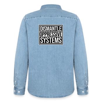 Déclaration d’activisme pour démanteler les systèmes oppressifs - Chemise en denim homme bio Stanley/Stella - bleu clair délavé - Dos - AI Model Male 185 light (185cm)