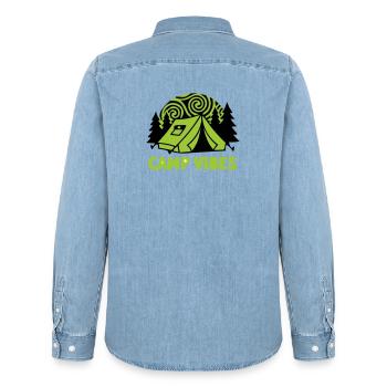 Zelt Camp Vibes Logo - Männer Jeanshemd Organic von Stanley/Stella - verwaschenes Hellblau - Hinten - AI Model Male 185 light (185cm)