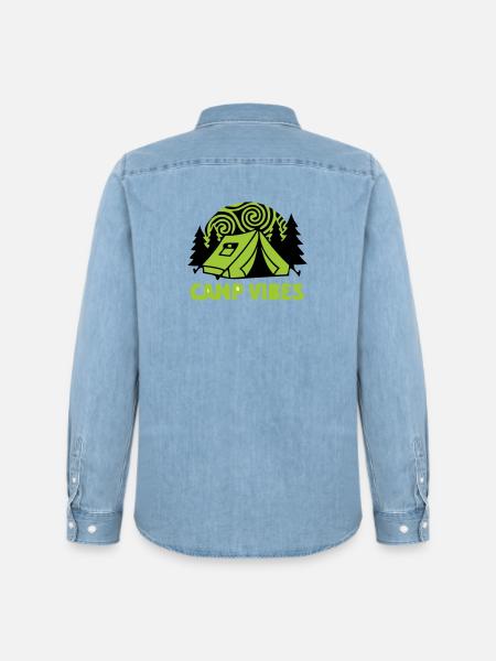 Tent Camp Vibes Logo - Men’s Organic Denim Shirt by Stanley/Stella - light wash