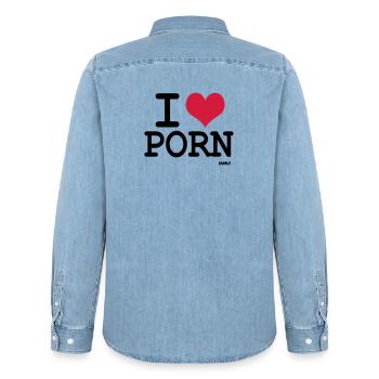 i love porn by wam - Männer Jeanshemd Organic von Stanley/Stella - verwaschenes Hellblau - Hinten - AI Model Male 185 light (185cm)