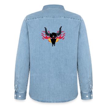 Bull skull with flames - Men’s Organic Denim Shirt by Stanley/Stella - light wash - Back - AI Model Male 185 light (185cm)