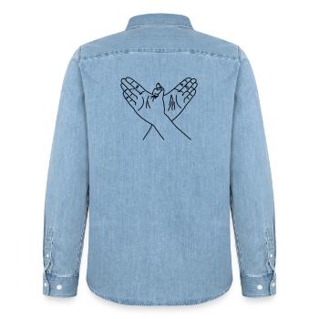 Hand gesture freedom - Men’s Organic Denim Shirt by Stanley/Stella - light wash - Back - AI Model Male 185 light (185cm)