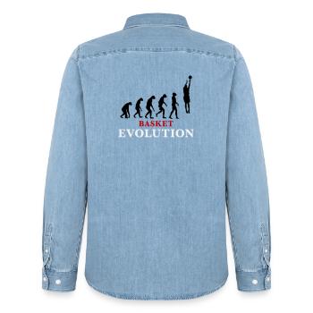 Basket Evolution Sport und Humor 3c - Männer Jeanshemd Organic von Stanley/Stella - verwaschenes Hellblau - Hinten - AI Model Male 185 light (185cm)