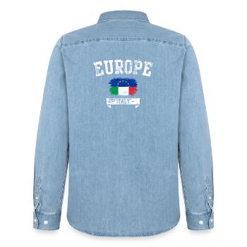 Europe Italy Brush Flag - Men’s Organic Denim Shirt by Stanley/Stella - light wash - Back - AI Model Male 185 light (185cm)