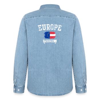 EuropeFlag Österreich Pinsel - Männer Jeanshemd Organic von Stanley/Stella - verwaschenes Hellblau - Hinten - AI Model Male 185 light (185cm)