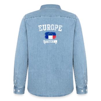 France Flag Brush Europe - Men’s Organic Denim Shirt by Stanley/Stella - light wash - Back - AI Model Male 185 light (185cm)