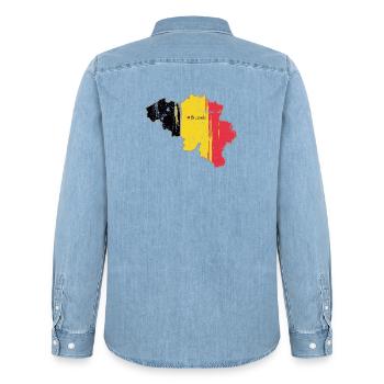 Belgian Flag Map of Brussels - Men’s Organic Denim Shirt by Stanley/Stella - light wash - Back - AI Model Male 185 light (185cm)