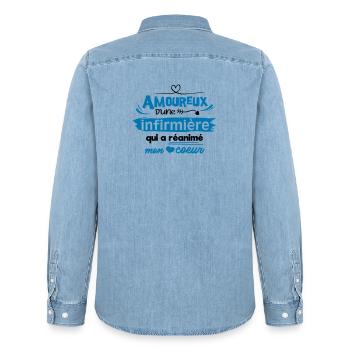 Amoureux d'une infirmière ! humour - Chemise en denim homme bio Stanley/Stella - bleu clair délavé - Dos - AI Model Male 185 light (185cm)