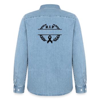 Laurel Wreath R.I.P monogram - Men’s Organic Denim Shirt by Stanley/Stella - light wash - Back - AI Model Male 185 light (185cm)