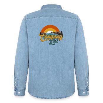 Camper Campingzeit Wohnwagen Grillen Urlaub - Männer Jeanshemd Organic von Stanley/Stella - verwaschenes Hellblau - Hinten - AI Model Male 185 light (185cm)