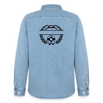 Laurel wreath with Kyokushin kanku - Men’s Organic Denim Shirt by Stanley/Stella - light wash - Back - AI Model Male 185 light (185cm)
