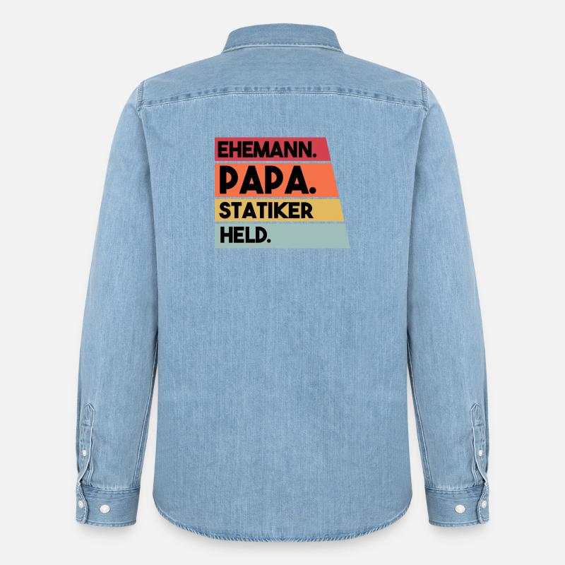 Ehemann Papa Statiker Held - Männer Jeanshemd Organic von Stanley/Stella - verwaschenes Hellblau