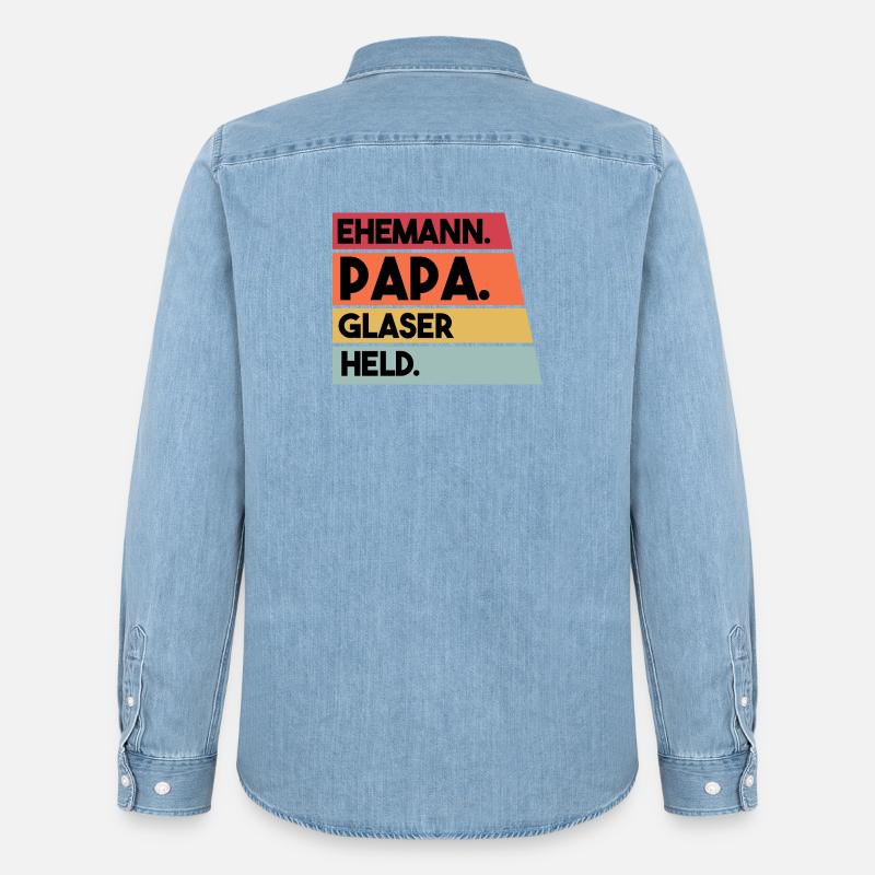 Ehemann Papa Glaser Held - Männer Jeanshemd Organic von Stanley/Stella - verwaschenes Hellblau