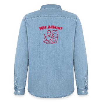 Mit Allem? - Männer Jeanshemd Organic von Stanley/Stella - verwaschenes Hellblau - Hinten - AI Model Male 185 light (185cm)