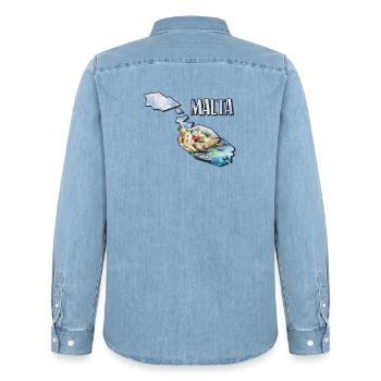 Carte à l’aquarelle Malte - Chemise en denim homme bio Stanley/Stella - bleu clair délavé - Dos - AI Model Male 185 light (185cm)