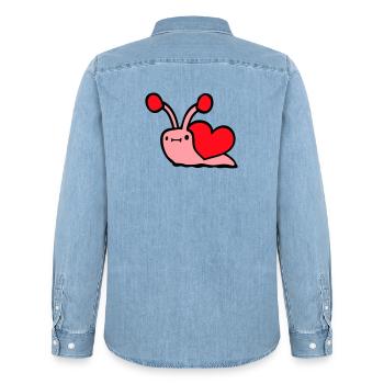 Schnecke Herz Schneckenhaus süß Liebe romantisch - Männer Jeanshemd Organic von Stanley/Stella - verwaschenes Hellblau - Hinten - AI Model Male 185 light (185cm)
