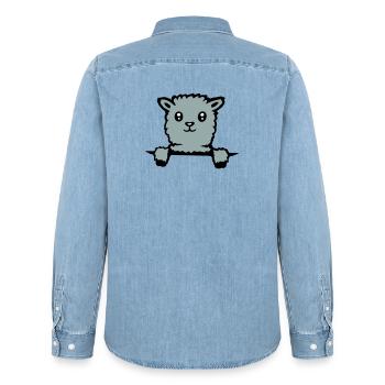Cute llama fluffy alpaca peeking out - Men’s Organic Denim Shirt by Stanley/Stella - light wash - Back - AI Model Male 185 light (185cm)
