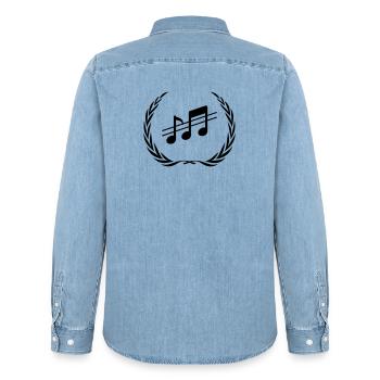 Music Notes Wreath - Men’s Organic Denim Shirt by Stanley/Stella - light wash - Back - AI Model Male 185 light (185cm)