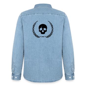 Skeleton Skull Wreath - Men’s Organic Denim Shirt by Stanley/Stella - light wash - Back - AI Model Male 185 light (185cm)