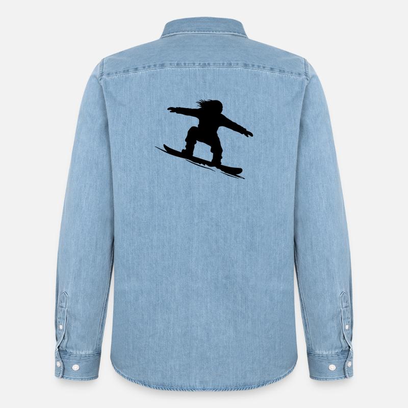Snowboarder Silhouette - Farbe variabel - Männer Jeanshemd Organic von Stanley/Stella - verwaschenes Hellblau