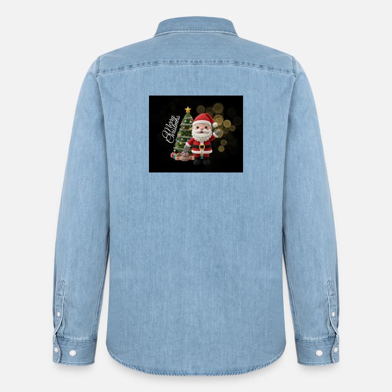 Gestrickter Santa mit Weihnachtsbaum - Männer Jeanshemd Organic von Stanley/Stella - verwaschenes Hellblau