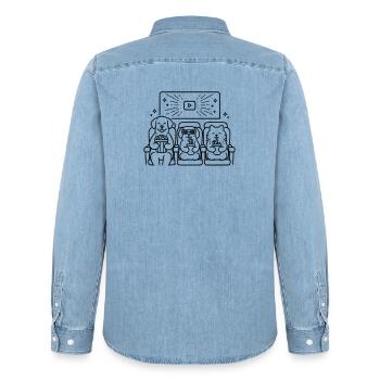 Cinéma de chiens Chiens au cinéma - Chemise en denim homme bio Stanley/Stella - bleu clair délavé - Dos - AI Model Male 185 light (185cm)