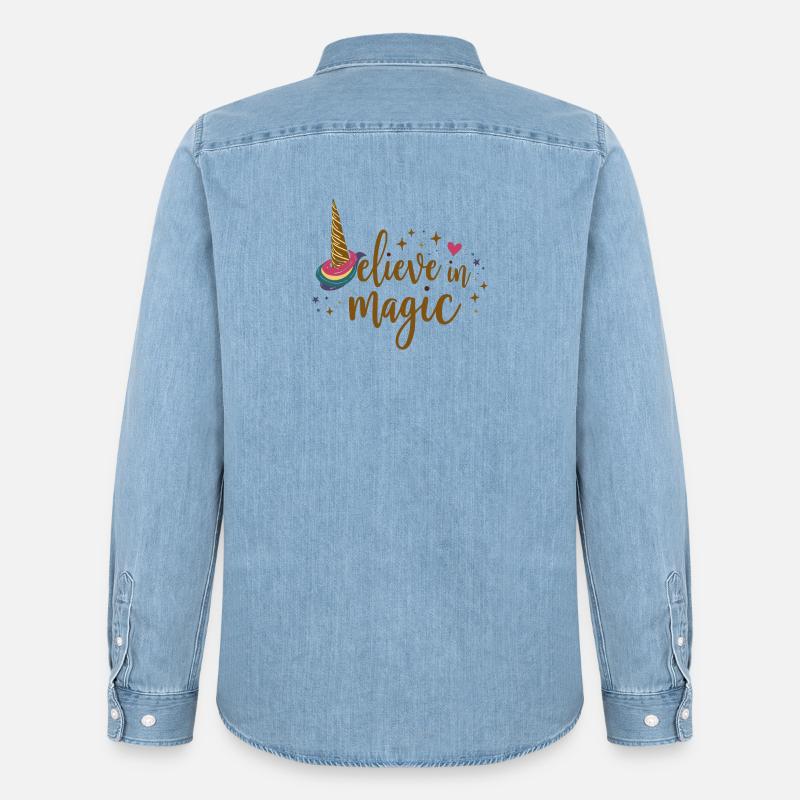 Glaube an Magie Einhorn - Männer Jeanshemd Organic von Stanley/Stella - verwaschenes Hellblau