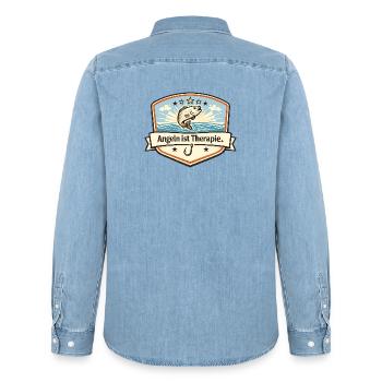 Angeln ist Therapie Logo - Männer Jeanshemd Organic von Stanley/Stella - verwaschenes Hellblau - Hinten - AI Model Male 185 light (185cm)