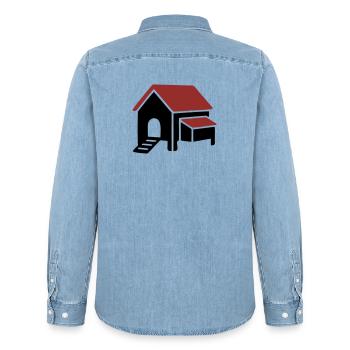 Chicken coop farm icon - Men’s Organic Denim Shirt by Stanley/Stella - light wash - Back - AI Model Male 185 light (185cm)