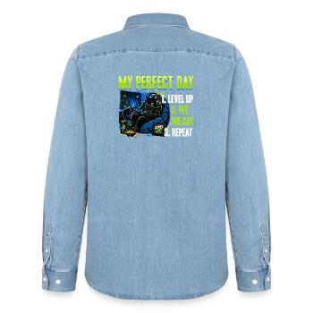 Gamer Gaming Cat Video Game - Männer Jeanshemd Organic von Stanley/Stella - verwaschenes Hellblau - Hinten - AI Model Male 185 light (185cm)