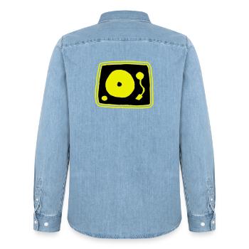 Record player - Men’s Organic Denim Shirt by Stanley/Stella - light wash - Back - AI Model Male 185 light (185cm)