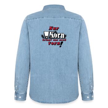 Korn , Party , Weizenkorn ,Nur Korn bringt uns(25) - Männer Jeanshemd Organic von Stanley/Stella - verwaschenes Hellblau - Hinten - AI Model Male 185 light (185cm)