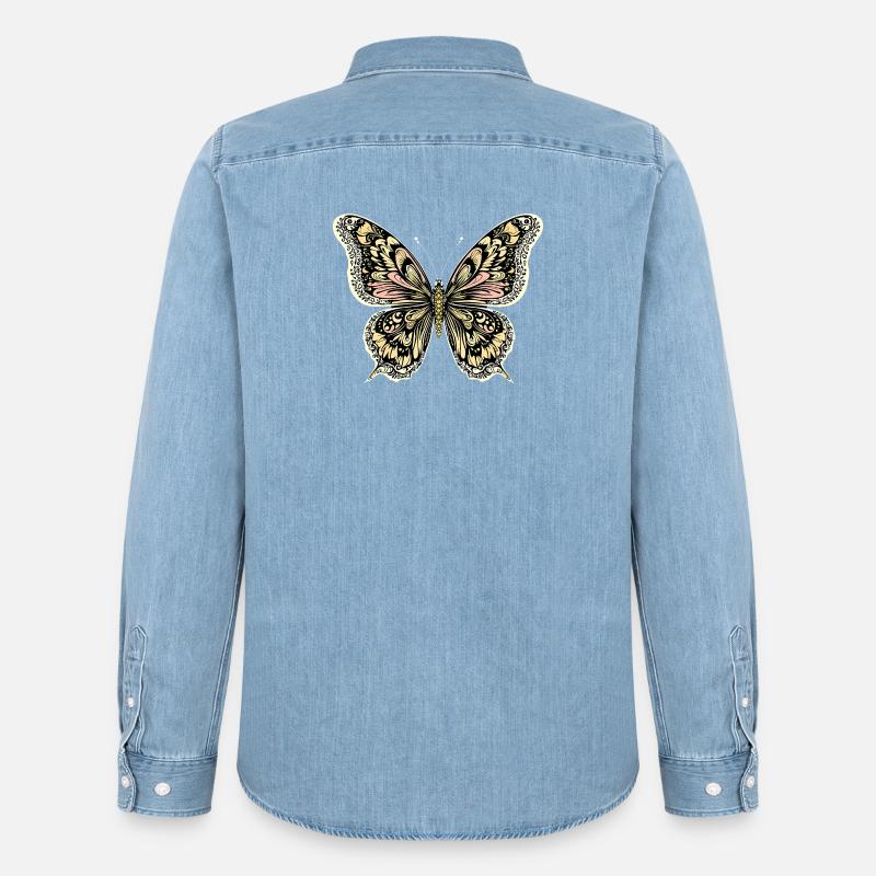 Boho Schmetterling - Männer Jeanshemd Organic von Stanley/Stella - verwaschenes Hellblau