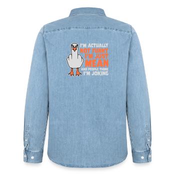 Seagull Middle Finger Not Funny Mean People Think Joke - Men’s Organic Denim Shirt by Stanley/Stella - light wash - Back - AI Model Male 185 light (185cm)