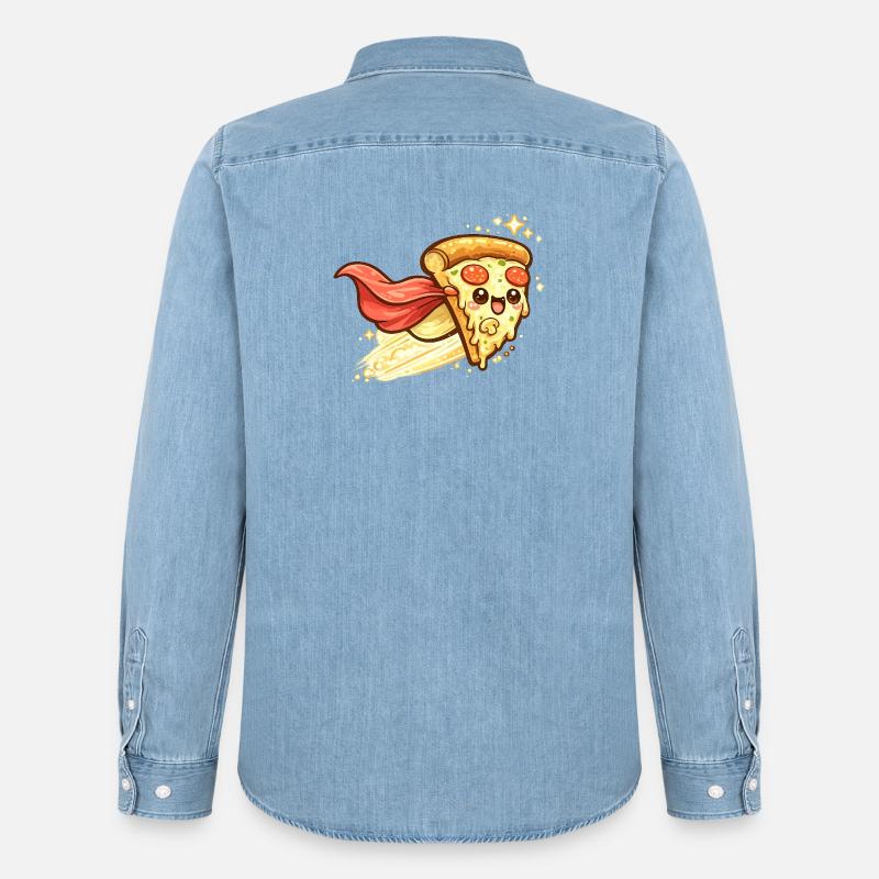 Pizzaheld mit Cape - Männer Jeanshemd Organic von Stanley/Stella - verwaschenes Hellblau