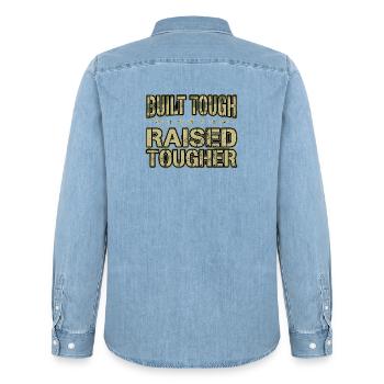 Proud Army Mama Built Tough Camo - Men’s Organic Denim Shirt by Stanley/Stella - light wash - Back - AI Model Male 185 light (185cm)