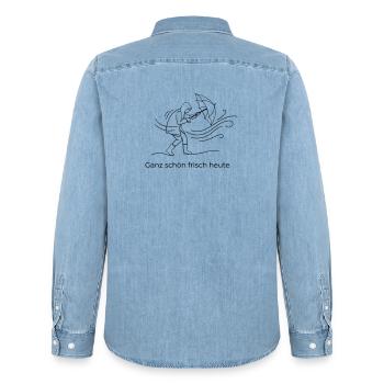 Ganz schön frisch heute – Lustig Norddeutsch - Männer Jeanshemd Organic von Stanley/Stella - verwaschenes Hellblau - Hinten - AI Model Male 185 light (185cm)