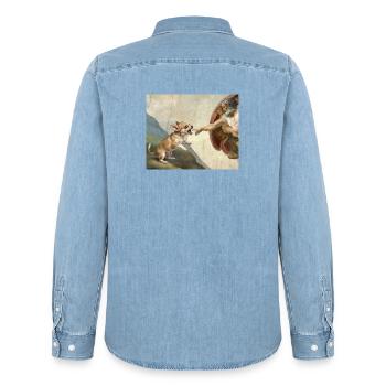 Dog God Hand Chihuahua Dogs meme - Men’s Organic Denim Shirt by Stanley/Stella - light wash - Back - AI Model Male 185 light (185cm)